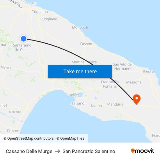 Cassano Delle Murge to San Pancrazio Salentino map
