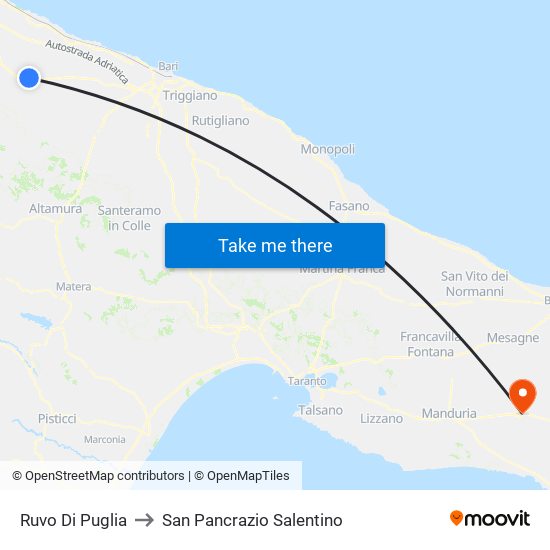 Ruvo Di Puglia to San Pancrazio Salentino map