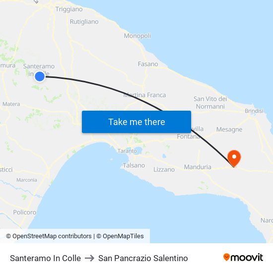 Santeramo In Colle to San Pancrazio Salentino map