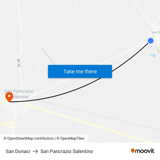 San Donaci to San Pancrazio Salentino map