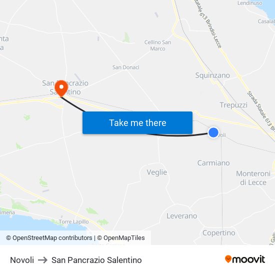 Novoli to San Pancrazio Salentino map