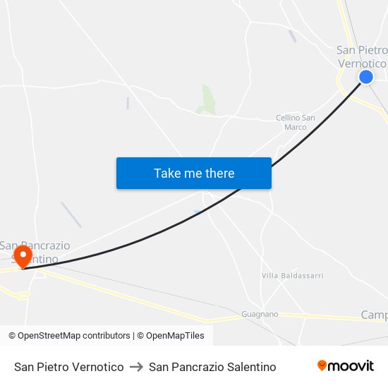 San Pietro Vernotico to San Pancrazio Salentino map