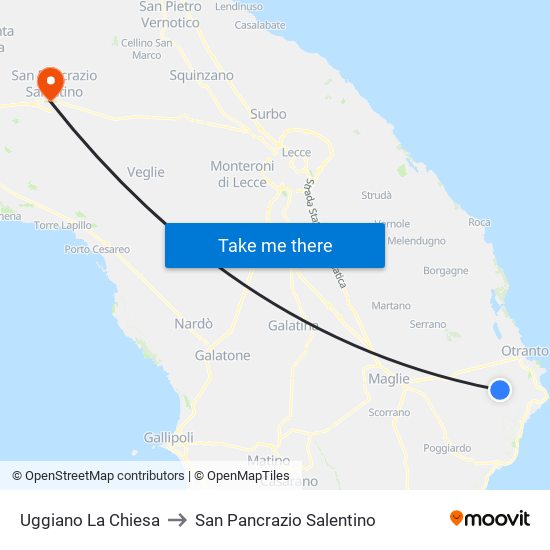Uggiano La Chiesa to San Pancrazio Salentino map