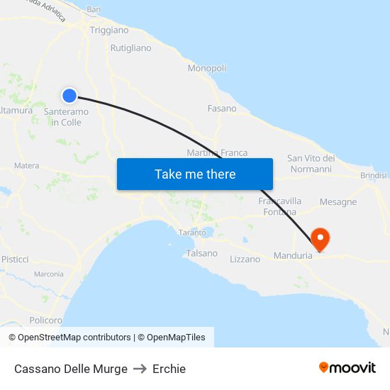 Cassano Delle Murge to Erchie map
