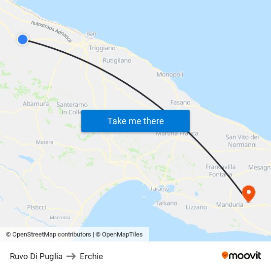 Ruvo Di Puglia to Erchie map