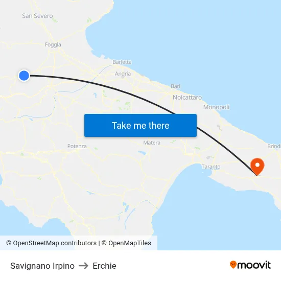 Savignano Irpino to Erchie map