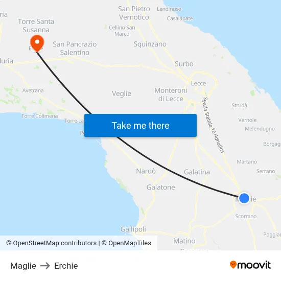 Maglie to Erchie map