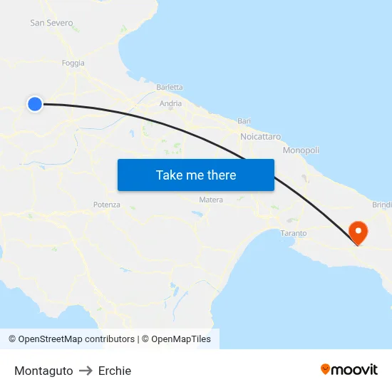Montaguto to Erchie map