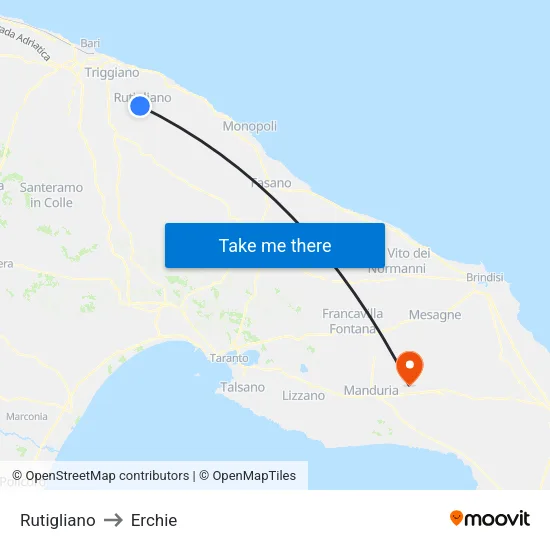 Rutigliano to Erchie map