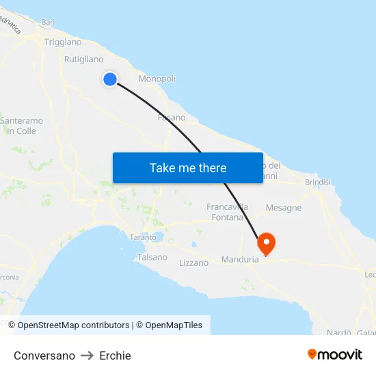 Conversano to Erchie map