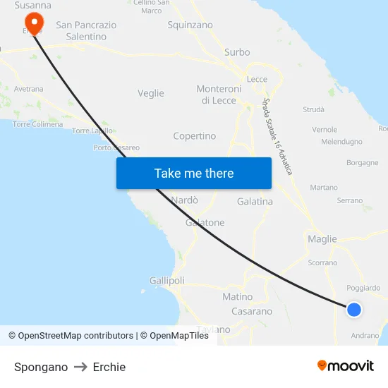 Spongano to Erchie map
