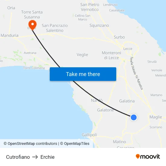 Cutrofiano to Erchie map