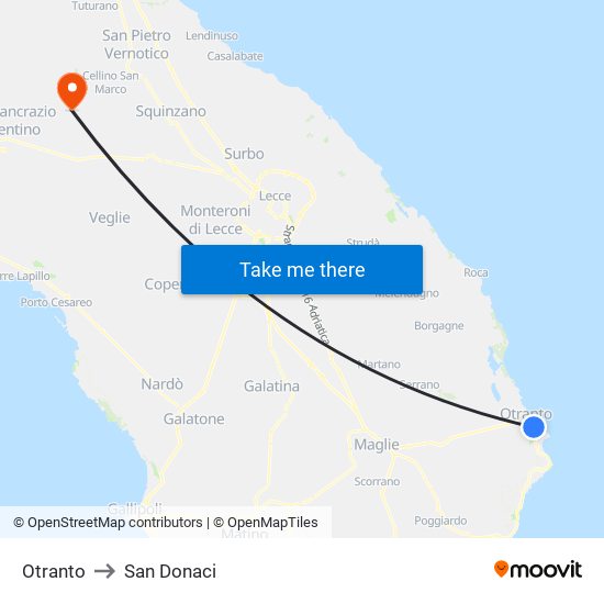 Otranto to San Donaci map