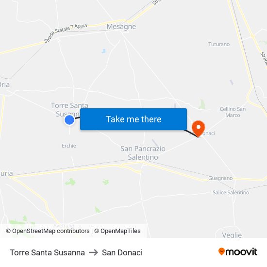 Torre Santa Susanna to San Donaci map