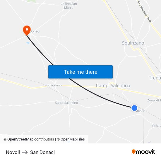 Novoli to San Donaci map