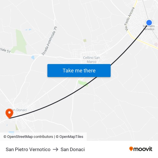 San Pietro Vernotico to San Donaci map