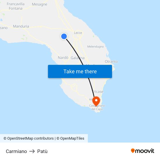 Carmiano to Patù map