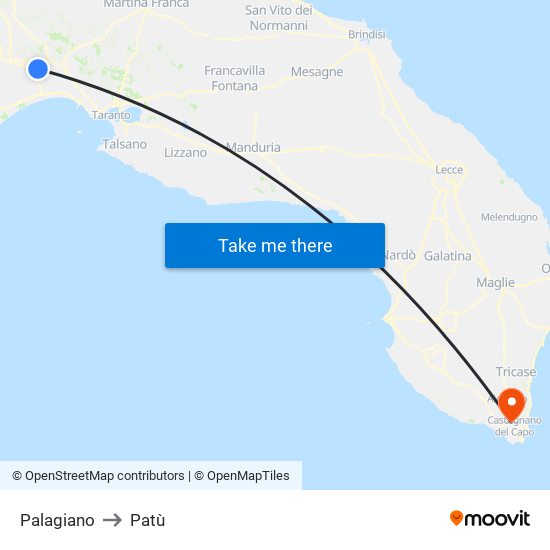 Palagiano to Patù map
