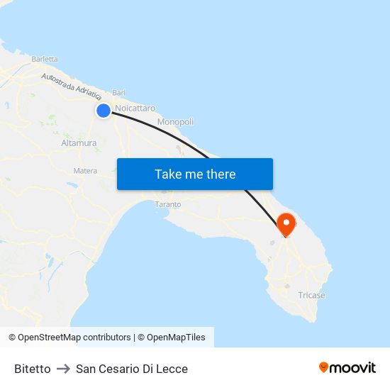 Bitetto to San Cesario Di Lecce map