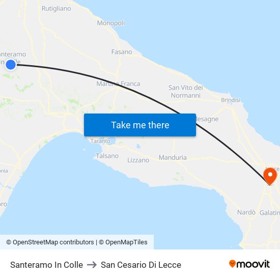 Santeramo In Colle to San Cesario Di Lecce map