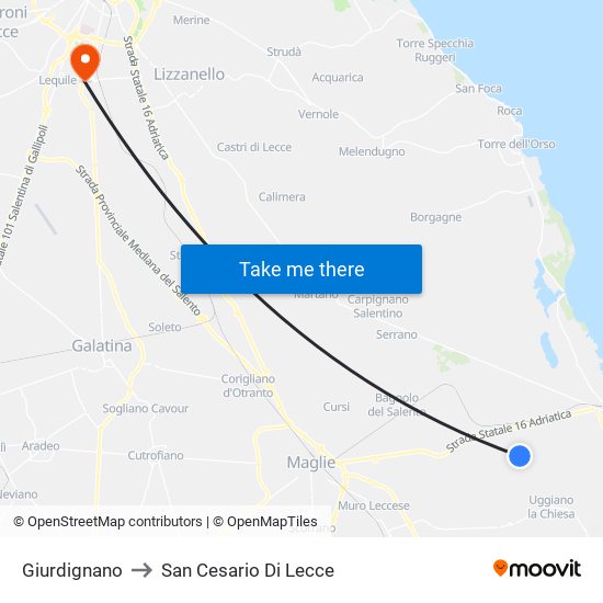 Giurdignano to San Cesario Di Lecce map