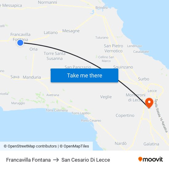 Francavilla Fontana to San Cesario Di Lecce map