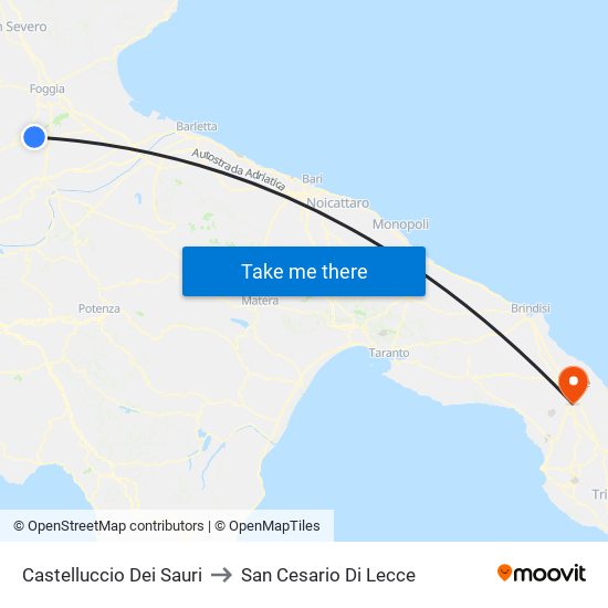 Castelluccio Dei Sauri to San Cesario Di Lecce map