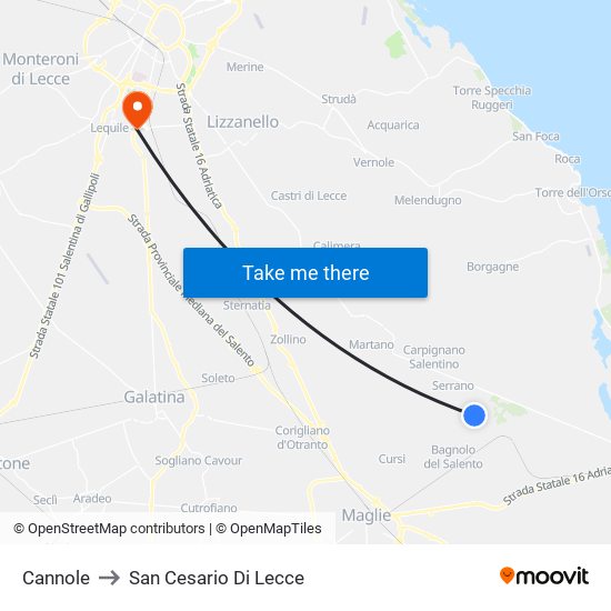 Cannole to San Cesario Di Lecce map