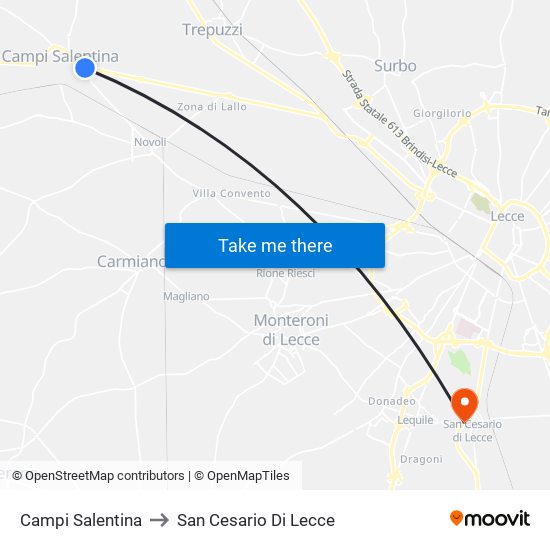 Campi Salentina to San Cesario Di Lecce map