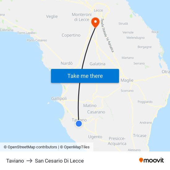 Taviano to San Cesario Di Lecce map