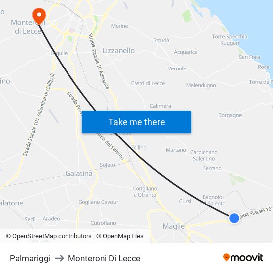 Palmariggi to Monteroni Di Lecce map