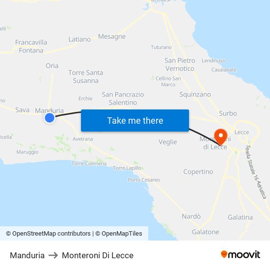 Manduria to Monteroni Di Lecce map