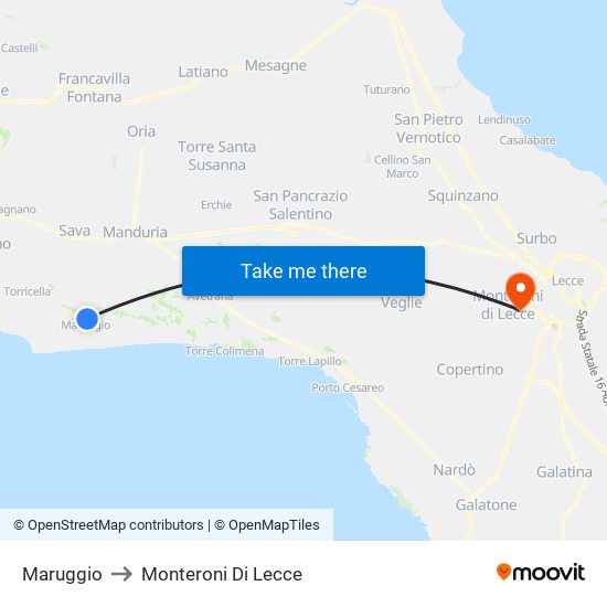 Maruggio to Monteroni Di Lecce map