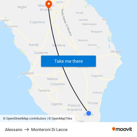 Alessano to Monteroni Di Lecce map