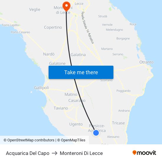 Acquarica Del Capo to Monteroni Di Lecce map
