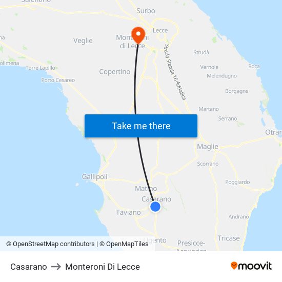 Casarano to Monteroni Di Lecce map