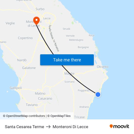 Santa Cesarea Terme to Monteroni Di Lecce map