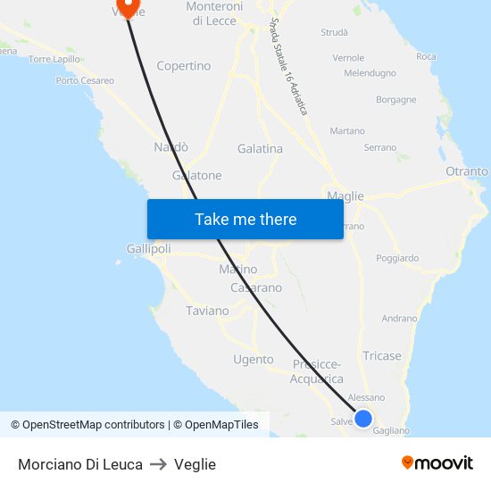 Morciano Di Leuca to Veglie map