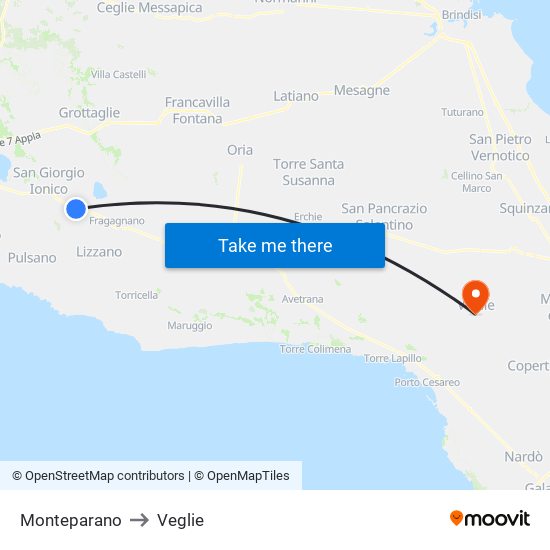 Monteparano to Veglie map