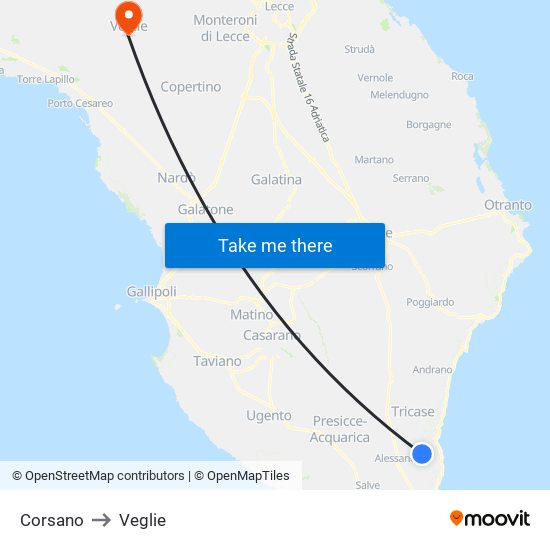 Corsano to Veglie map