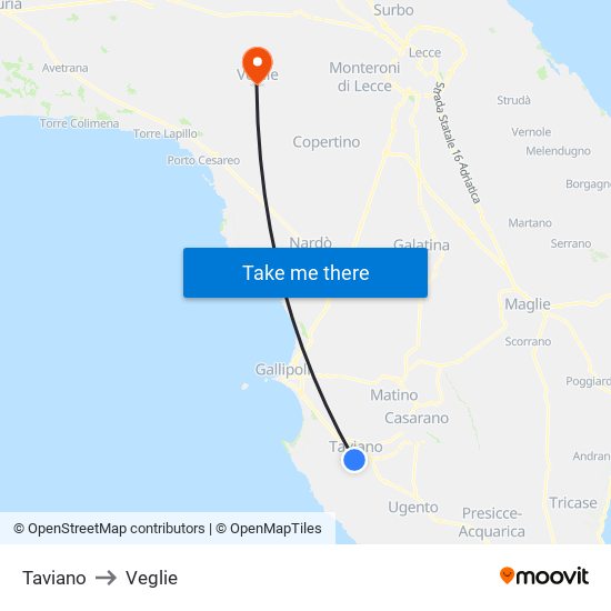 Taviano to Veglie map