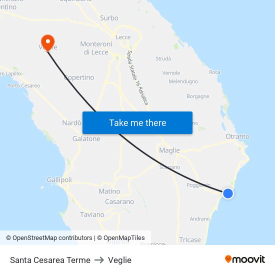 Santa Cesarea Terme to Veglie map