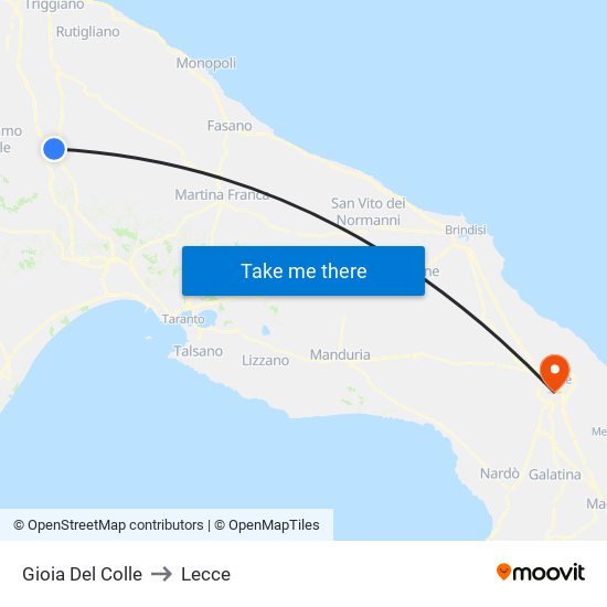 Gioia Del Colle to Lecce map
