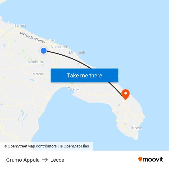 Grumo Appula to Lecce map