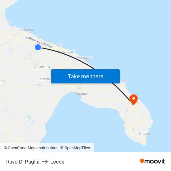 Ruvo Di Puglia to Lecce map