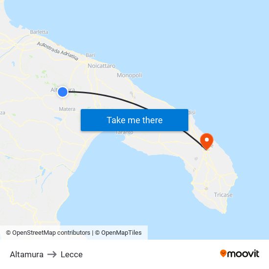 Altamura to Lecce map