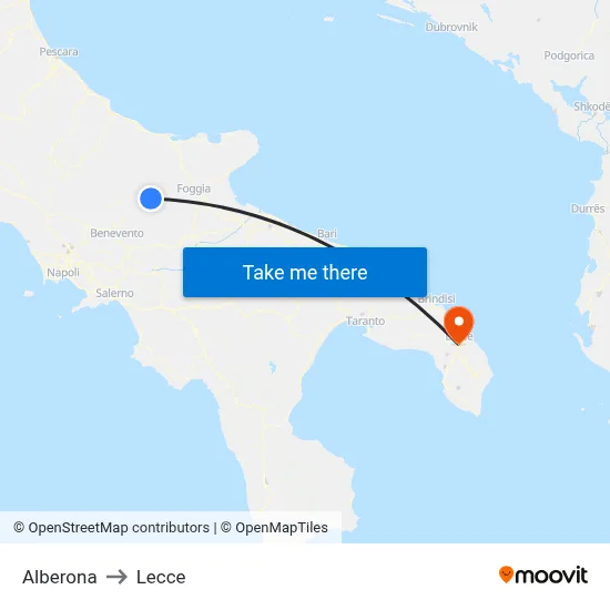 Alberona to Lecce map