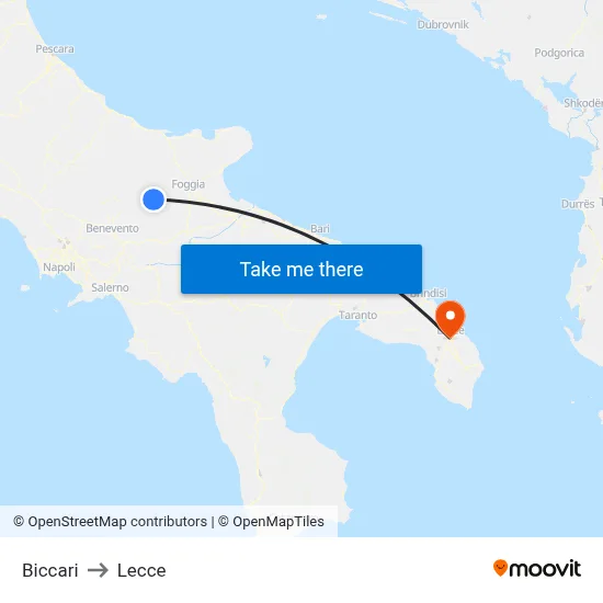 Biccari to Lecce map