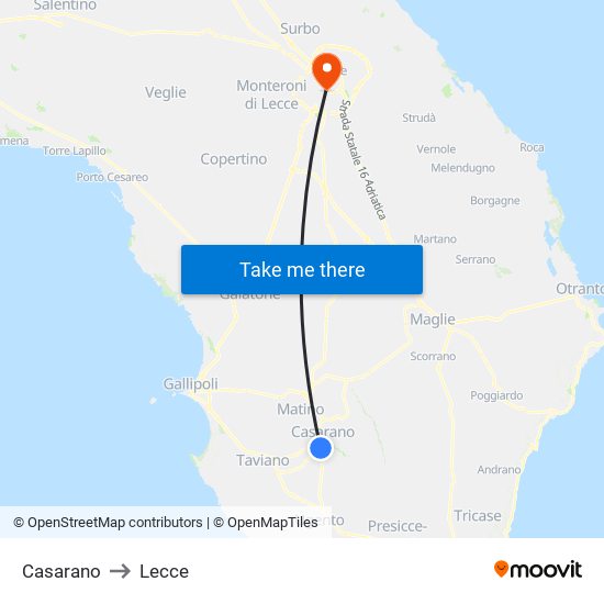 Casarano to Lecce map