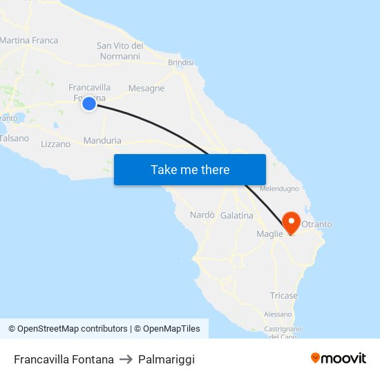 Francavilla Fontana to Palmariggi map